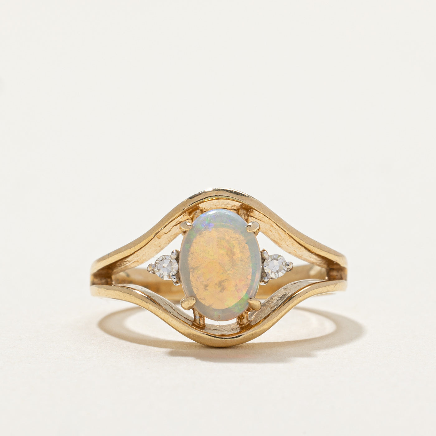 Opal & Diamond Open Shank Tapered Ring | 0.75ct, 0.04ctw | SZ 5 |
