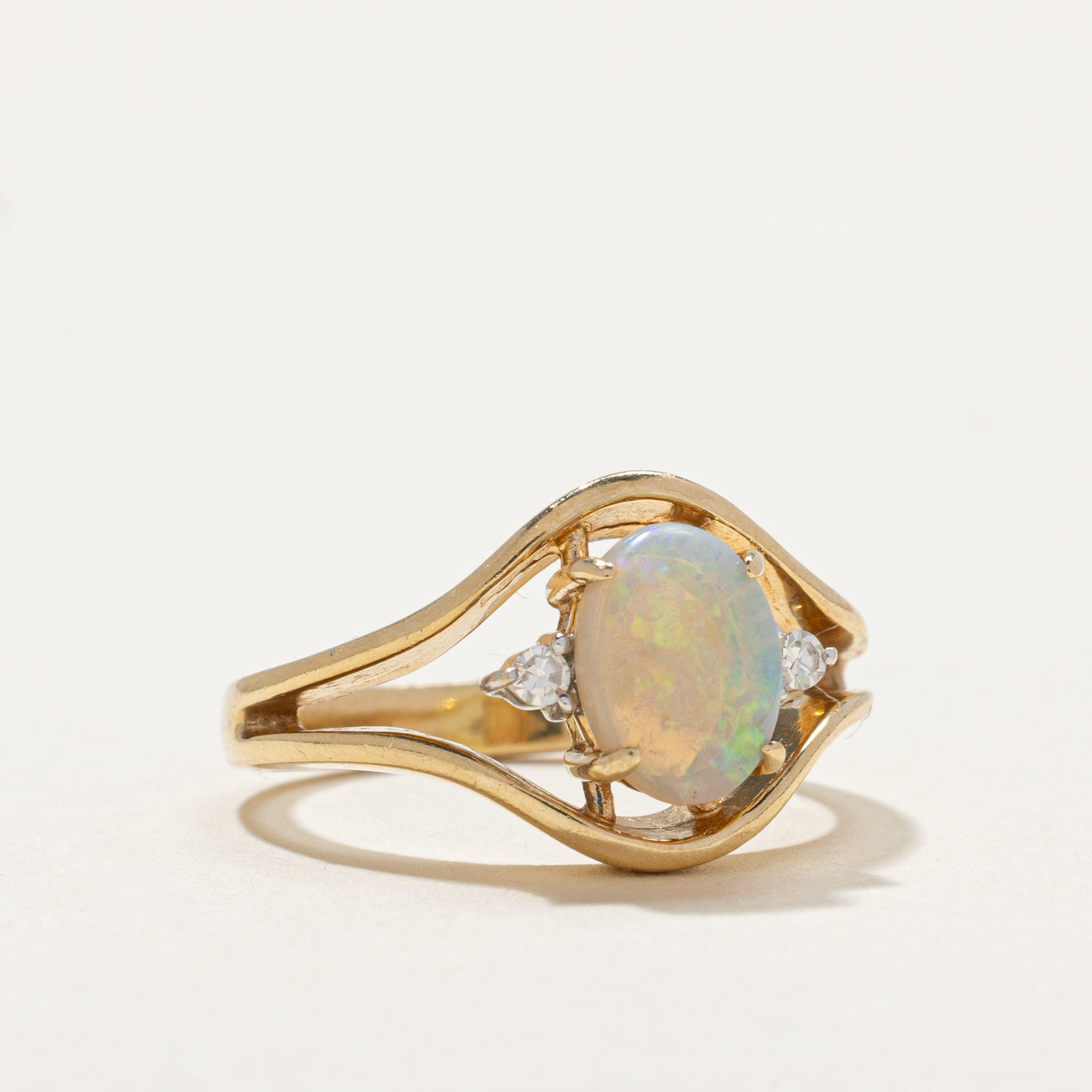 Opal & Diamond Open Shank Tapered Ring | 0.75ct, 0.04ctw | SZ 5 |