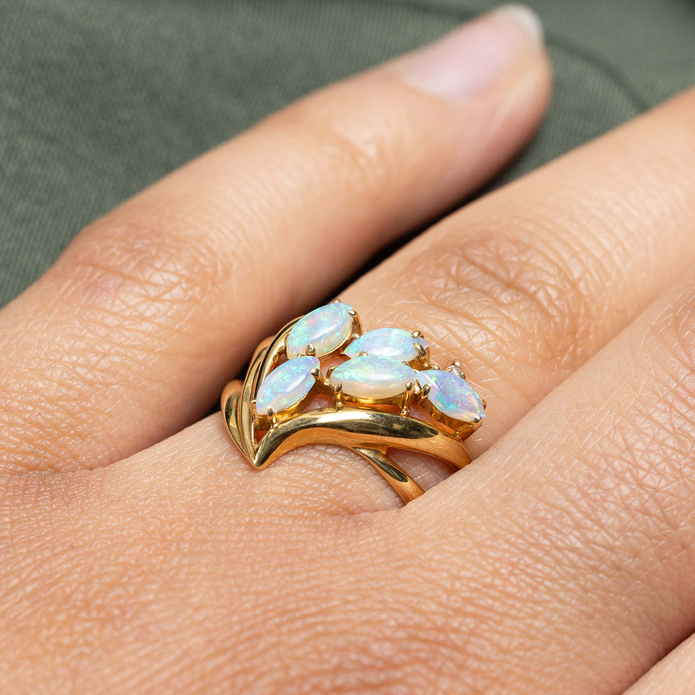 Marquise Cut Opal Cluster Ring | 0.75ctw, 0.01ct | SZ 7 |
