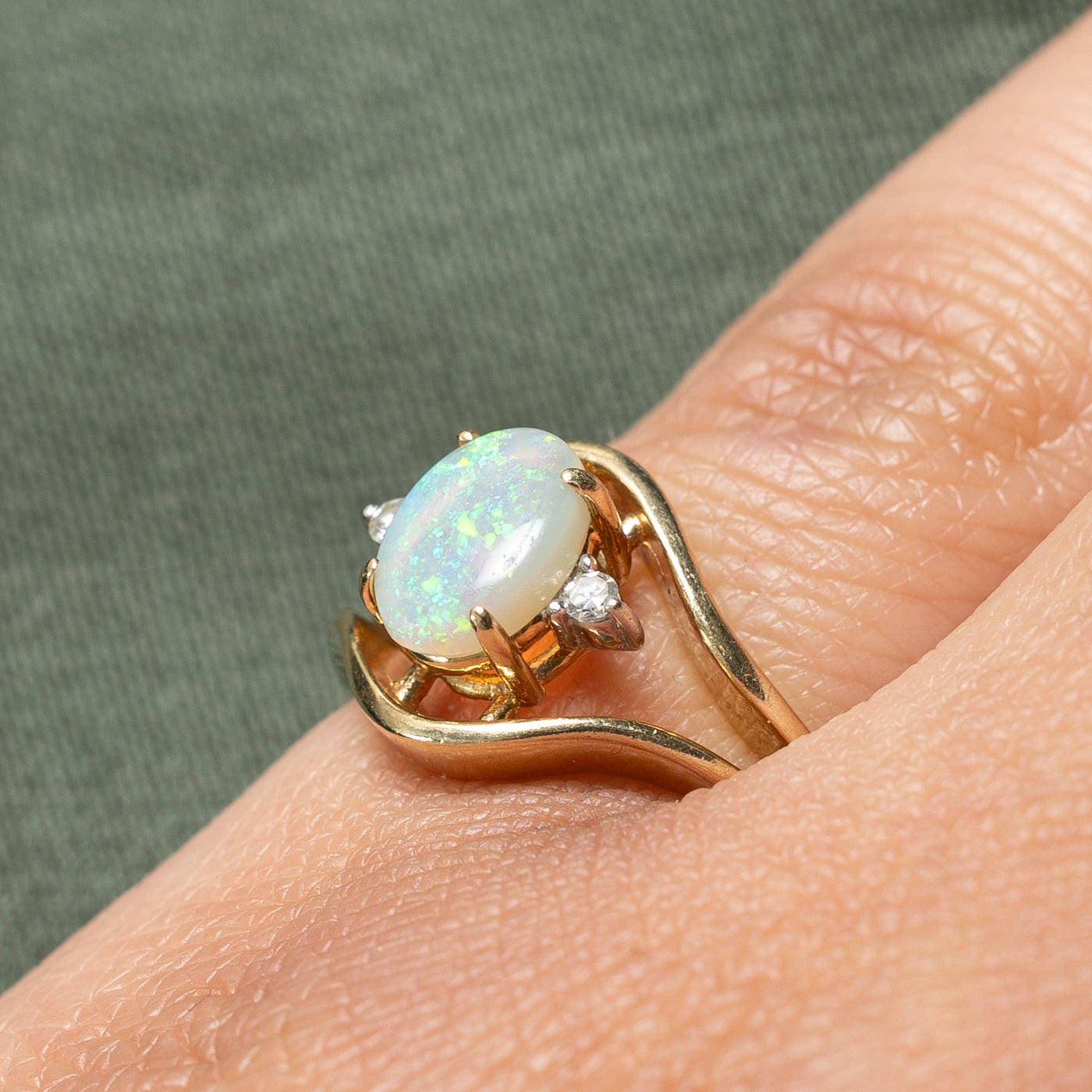 Opal & Diamond Open Shank Tapered Ring | 0.75ct, 0.04ctw | SZ 5 |