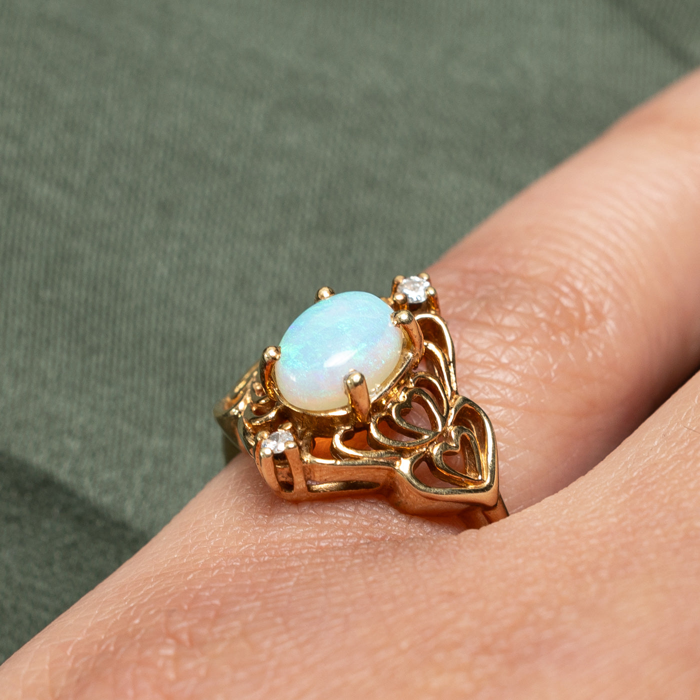 Oval Opal Heart Design Cocktail Ring | 1.00ct, 0.04ctw | SZ 5.25 |