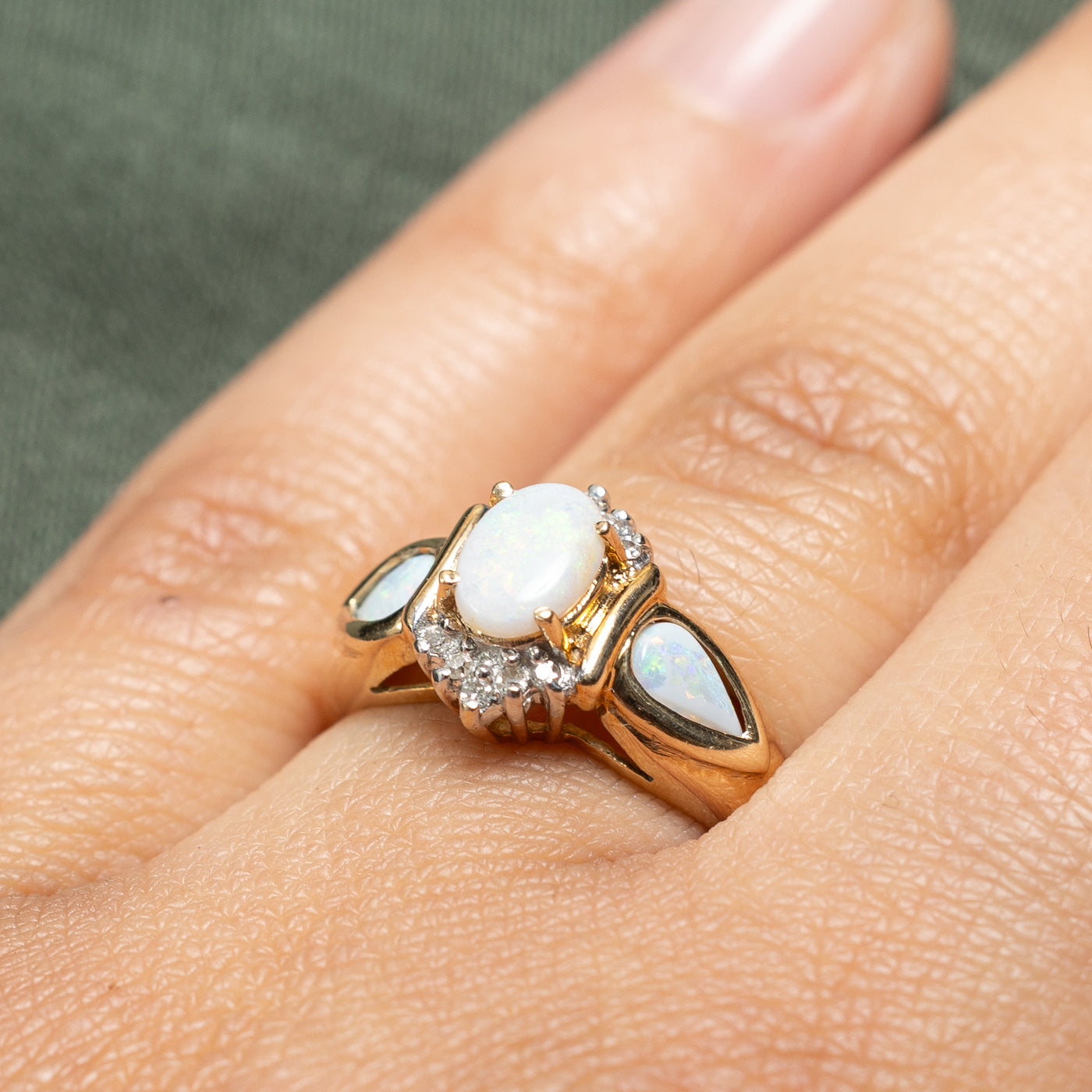 10k Opal & Diamond Semi Petal Ring | 0.60ctw, 0.06ctw | SZ 7.25 |
