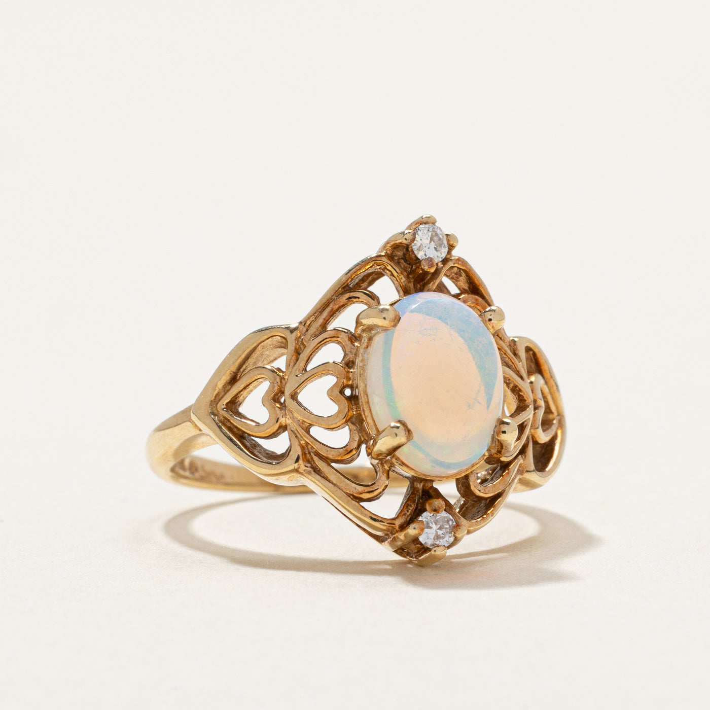 Oval Opal Heart Design Cocktail Ring | 1.00ct, 0.04ctw | SZ 5.25 |