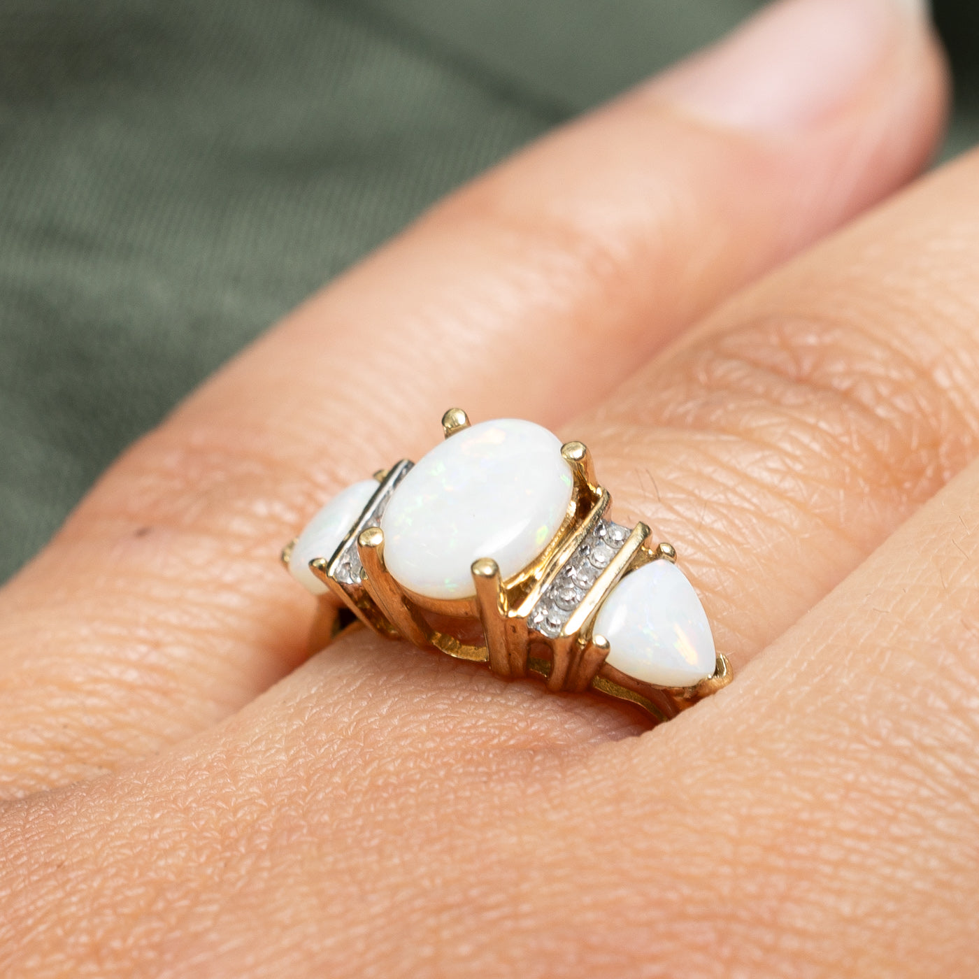 Three Stone Opal & Diamond Ring | 1.50ctw, 0.05ctw | SZ 6.75 |