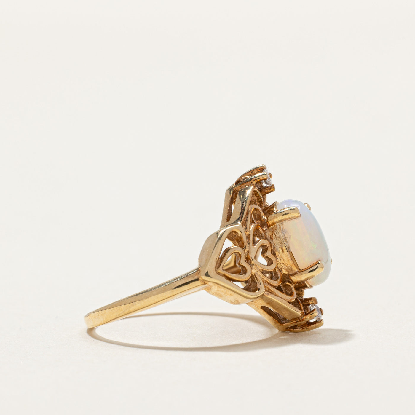 Oval Opal Heart Design Cocktail Ring | 1.00ct, 0.04ctw | SZ 5.25 |