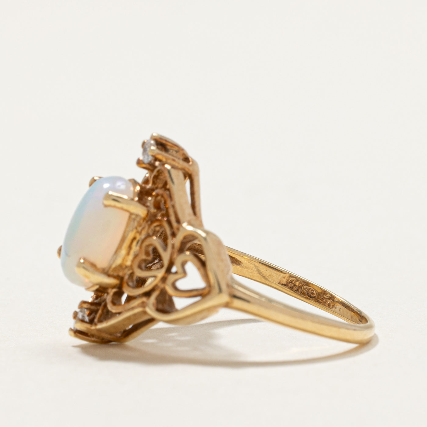 Oval Opal Heart Design Cocktail Ring | 1.00ct, 0.04ctw | SZ 5.25 |