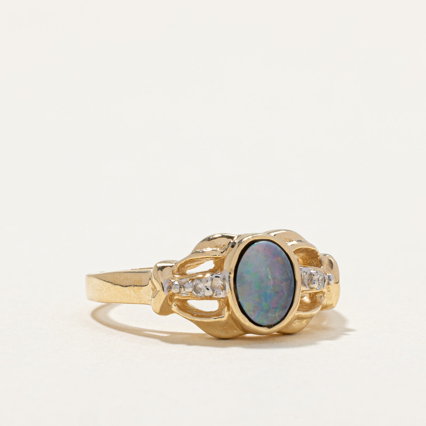 Opal Doublet & Diamond Ring | 0.30ct, 0.03ctw | SZ 8 |
