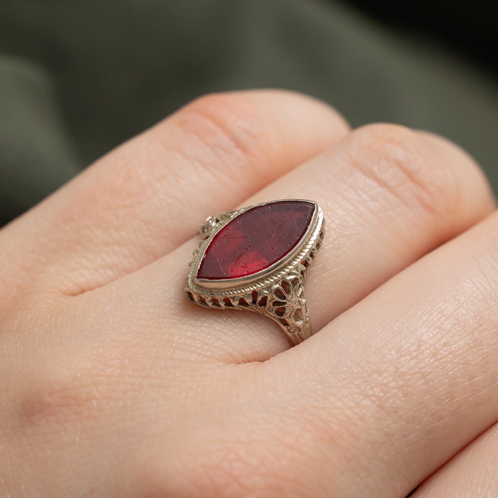 Marquise Cut Red Paste Glass Ring | 3.00ct | SZ 6.5 |