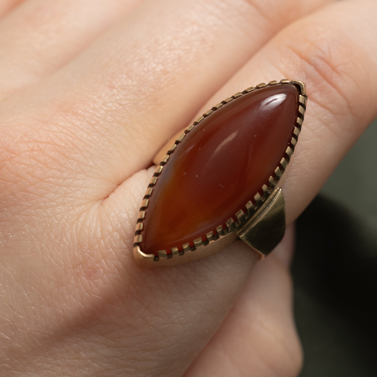 Carnelian Agate Navette Ring | 10.00ct | SZ 9 |