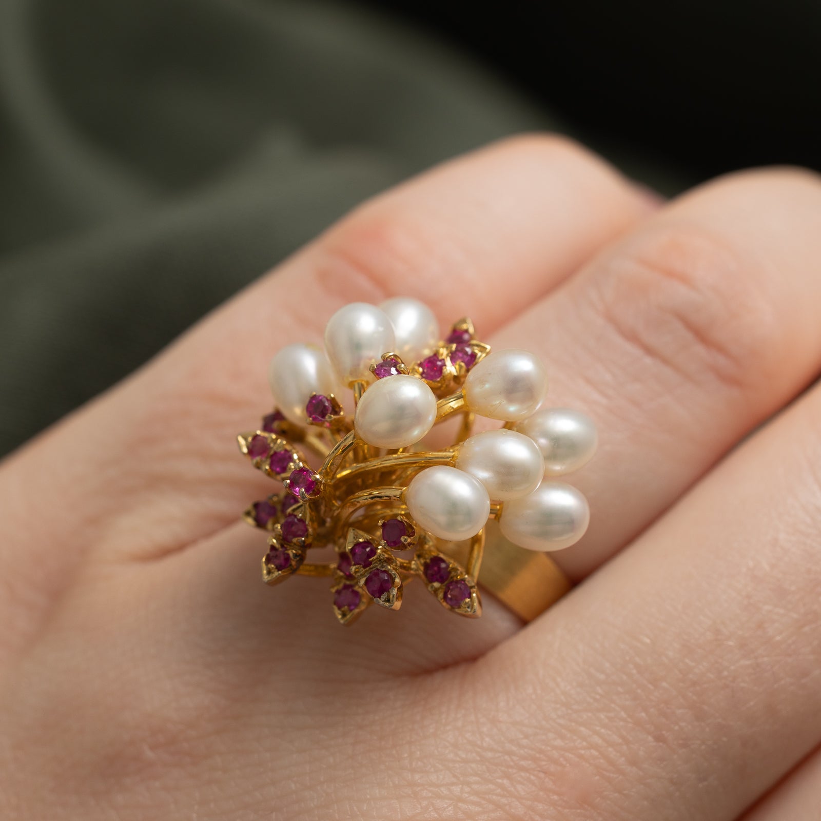 Pearl & Ruby Cocktail Ring | 0.66ctw | SZ 5 |