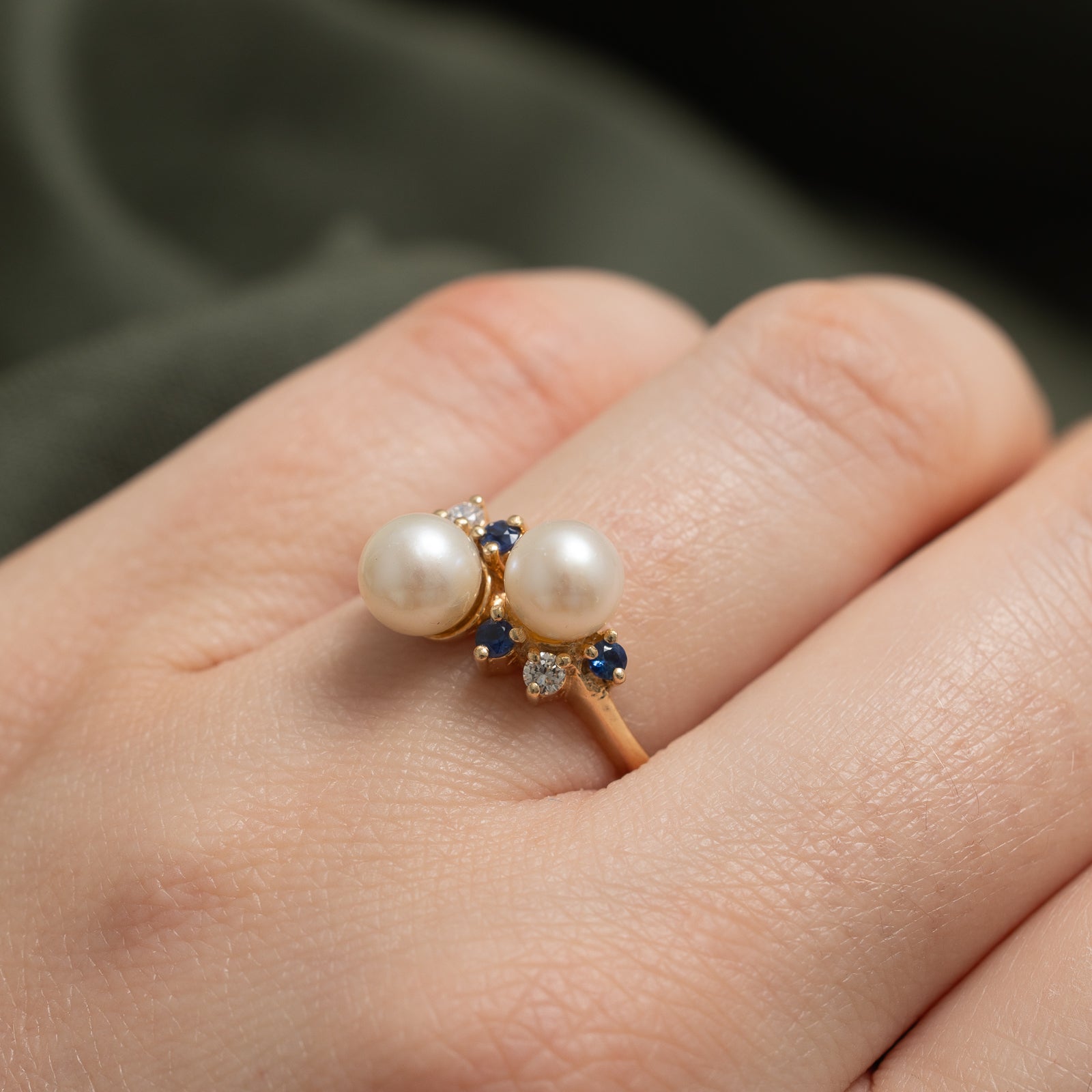 Pearl, Sapphire & Diamond Wave Ring | 0.18ctw | SZ 8 |