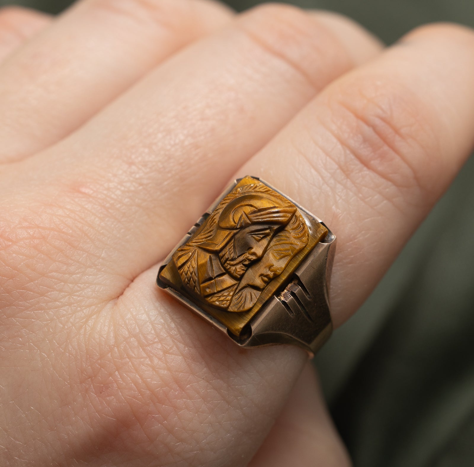 Tiger's Eye Doublet Intaglio Ring | 7.50ct | SZ 8 |
