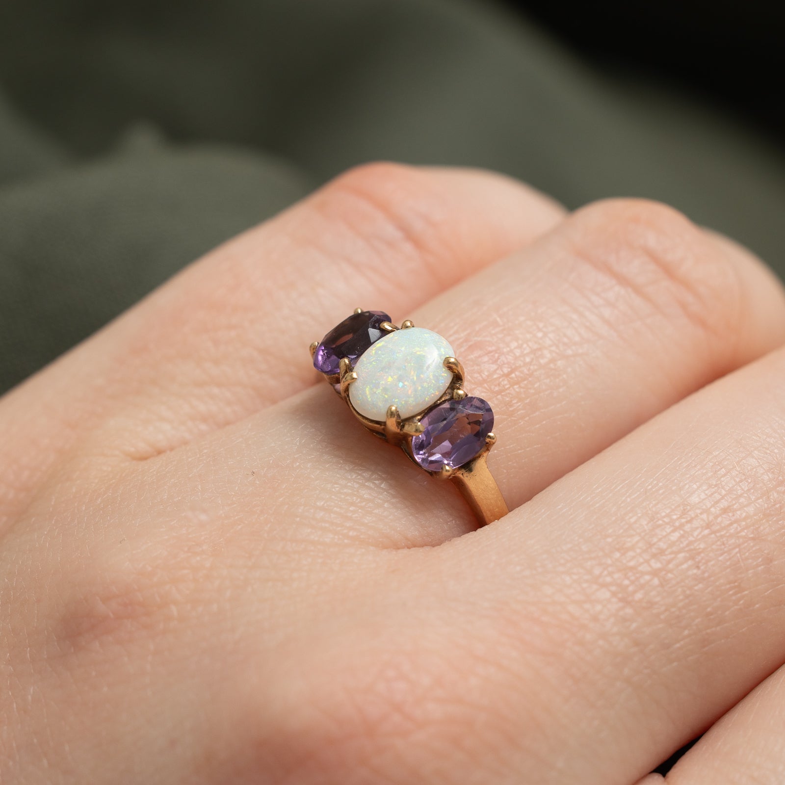 Opal & Amethyst Three Stone Ring | 0.60ct, 0.80ctw | SZ 6.25 |