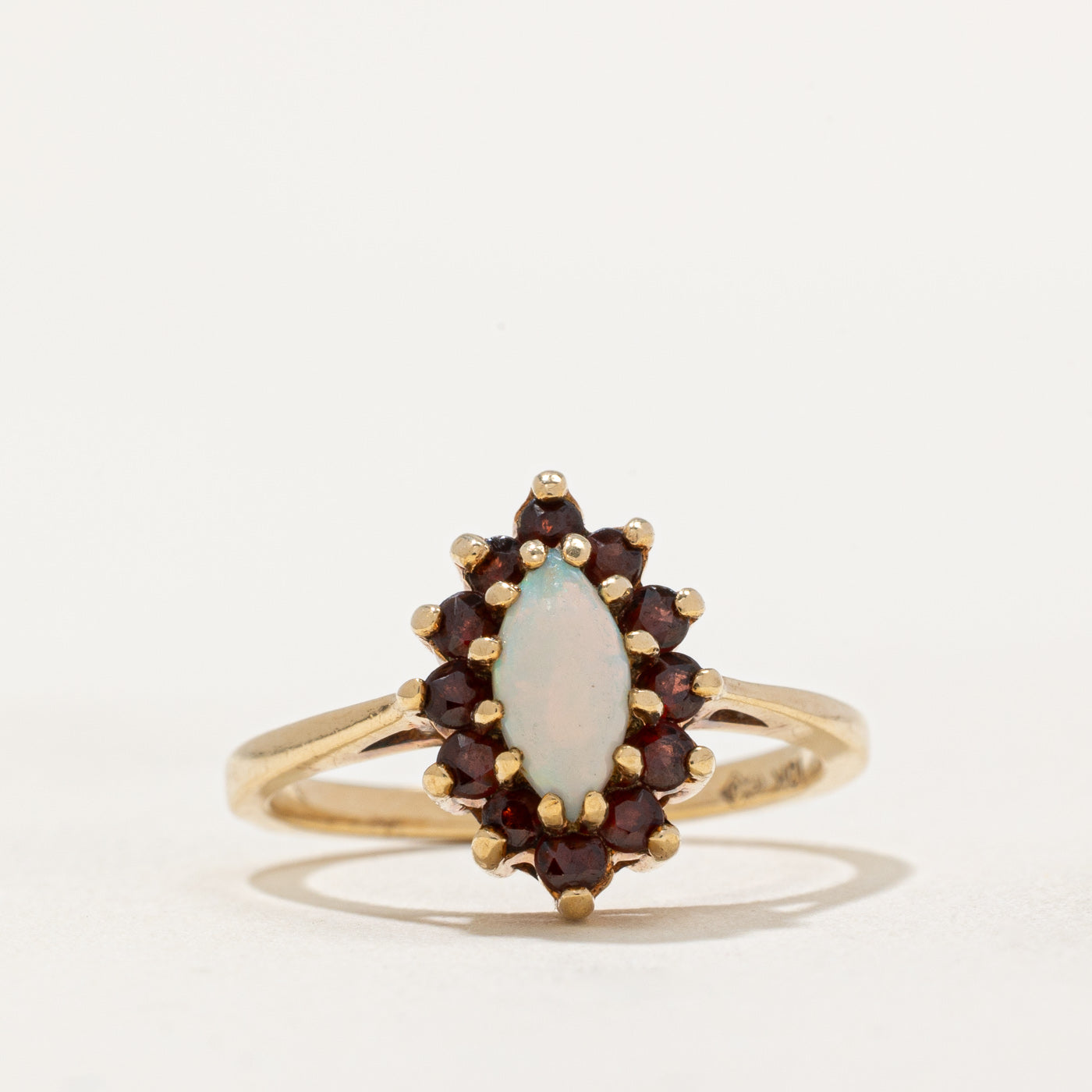 Marquise Cut Opal & Garnet Halo Ring | 0.35ct, 0.50ctw | SZ 6.25 |