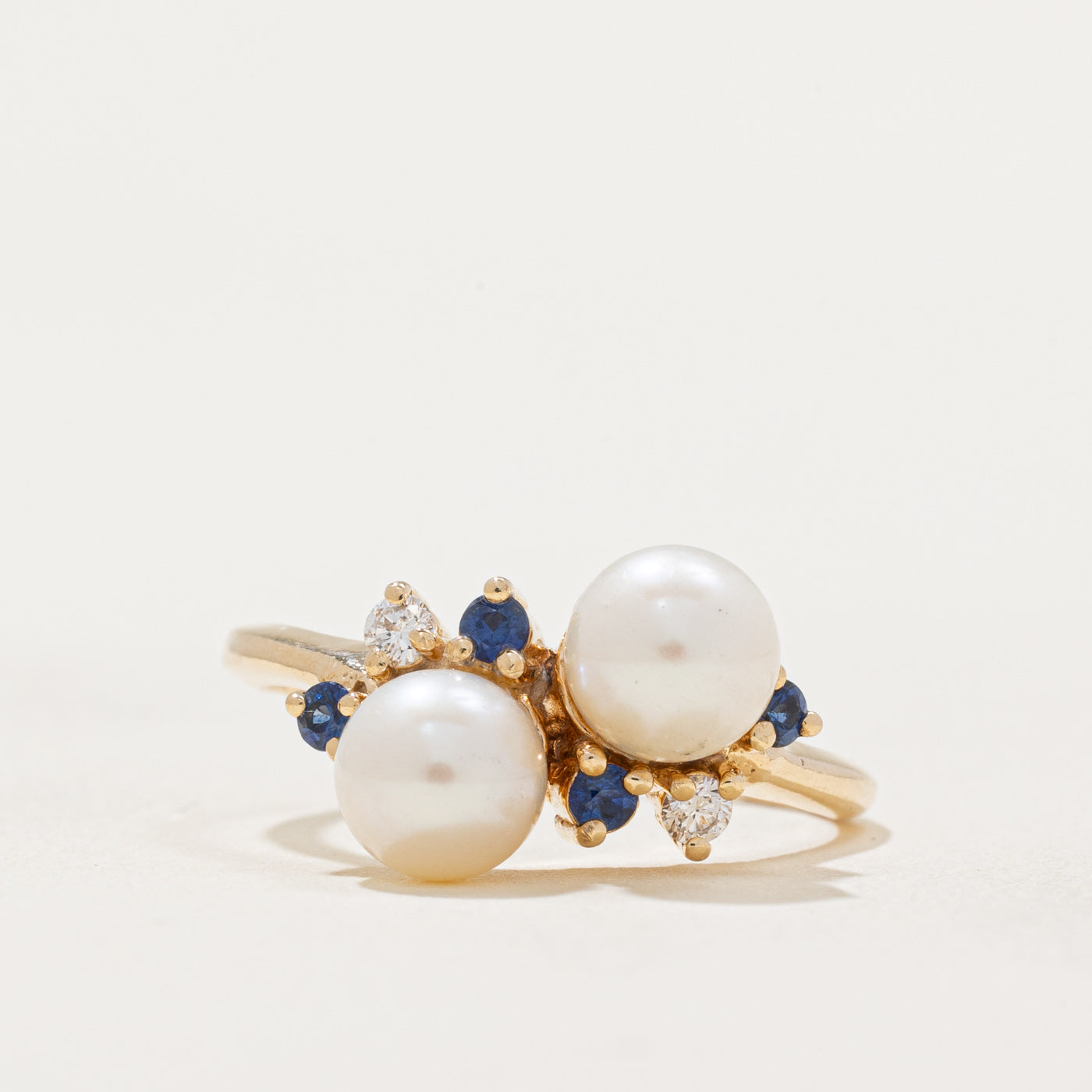 Pearl, Sapphire & Diamond Wave Ring | 0.18ctw | SZ 8 |