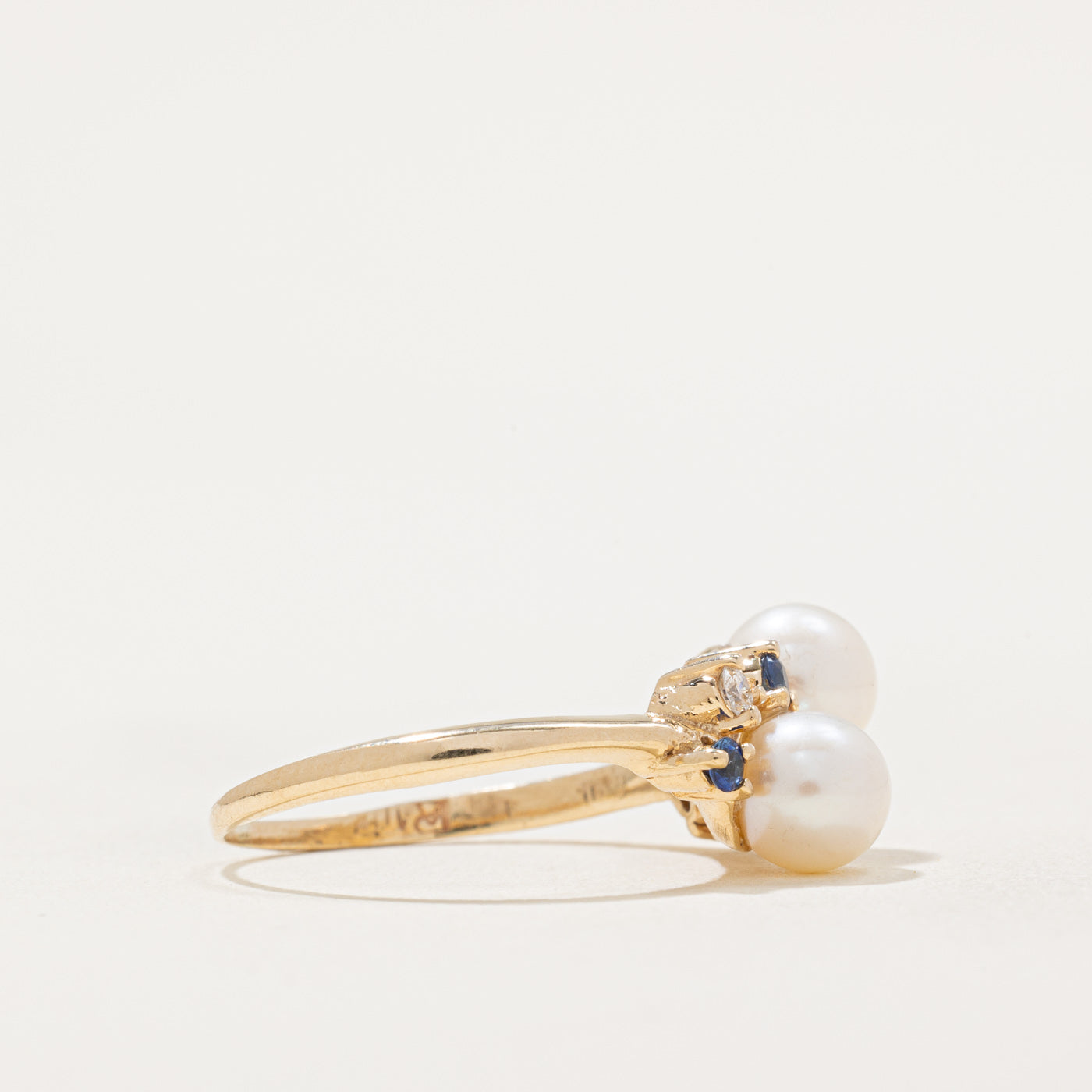 Pearl, Sapphire & Diamond Wave Ring | 0.18ctw | SZ 8 |
