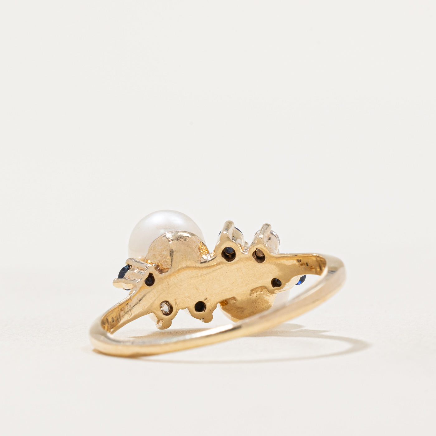 Pearl, Sapphire & Diamond Wave Ring | 0.18ctw | SZ 8 |