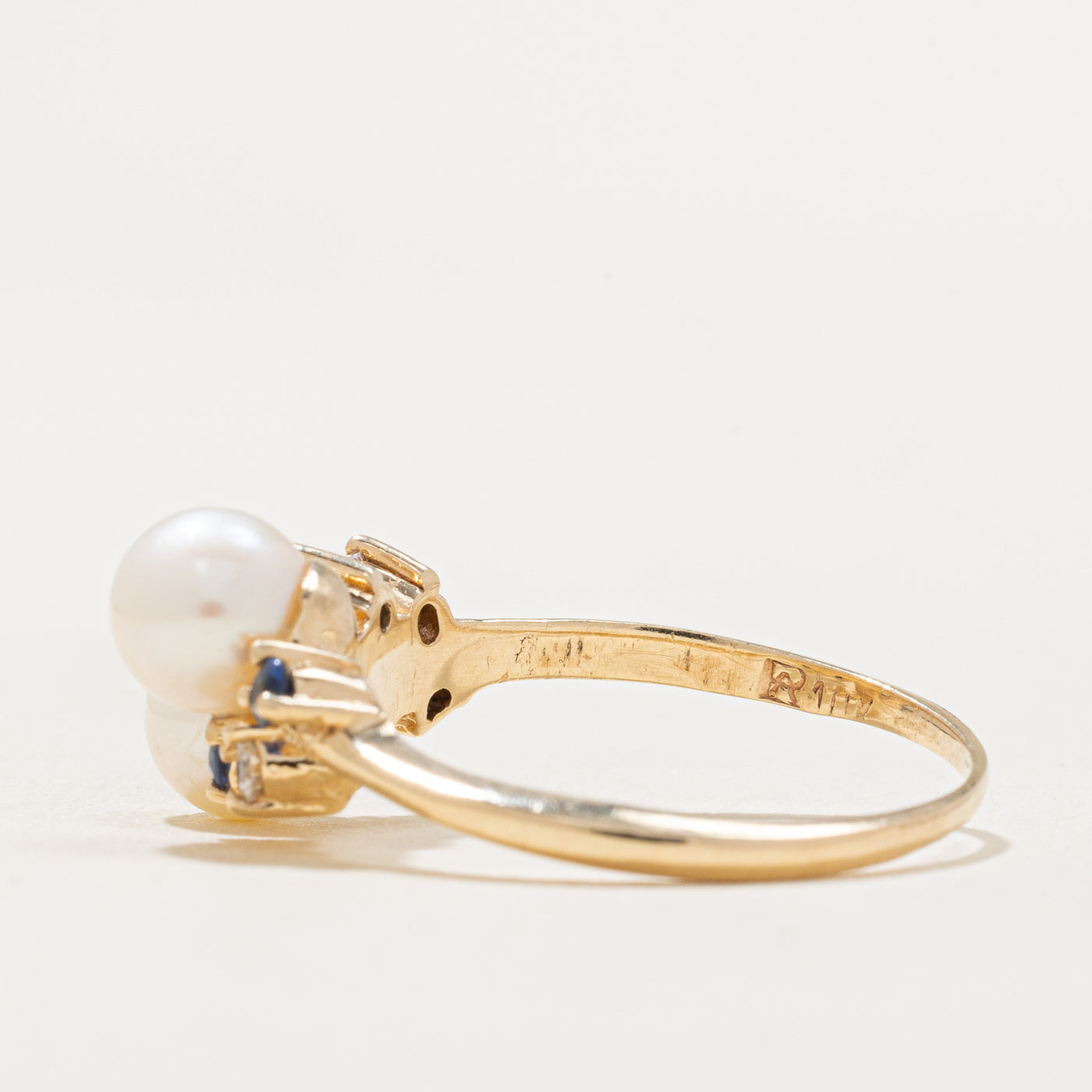 Pearl, Sapphire & Diamond Wave Ring | 0.18ctw | SZ 8 |