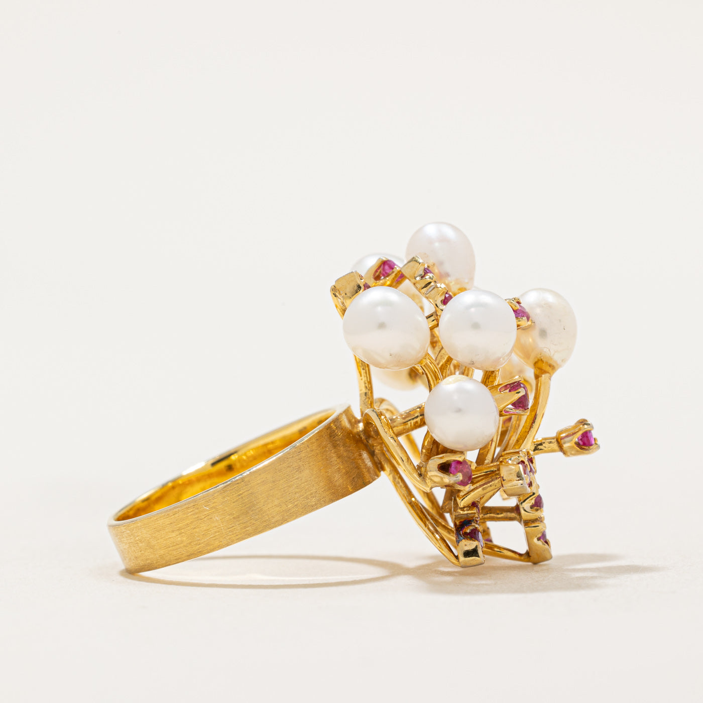 Pearl & Ruby Cocktail Ring | 0.66ctw | SZ 5 |