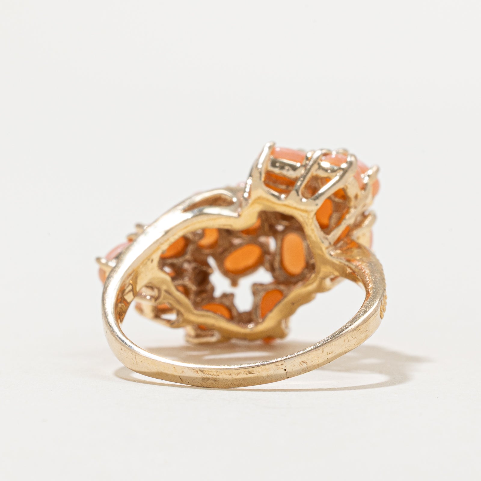 Scattered Coral & Diamond Cocktail Ring | 2.25ctw, 0.08ctw | SZ 8.75