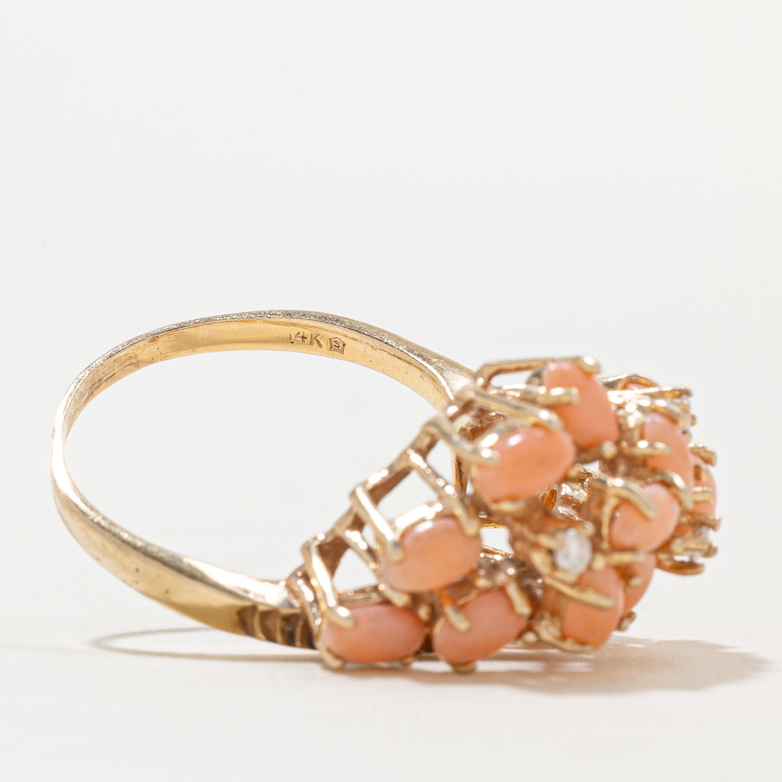 Scattered Coral & Diamond Cocktail Ring | 2.25ctw, 0.08ctw | SZ 8.75