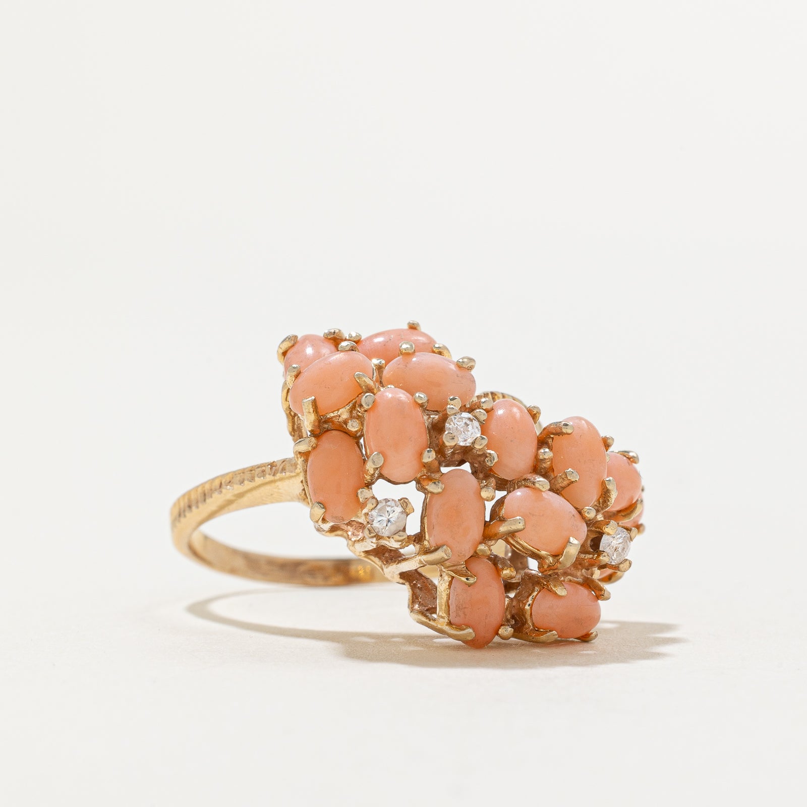 Scattered Coral & Diamond Cocktail Ring | 2.25ctw, 0.08ctw | SZ 8.75