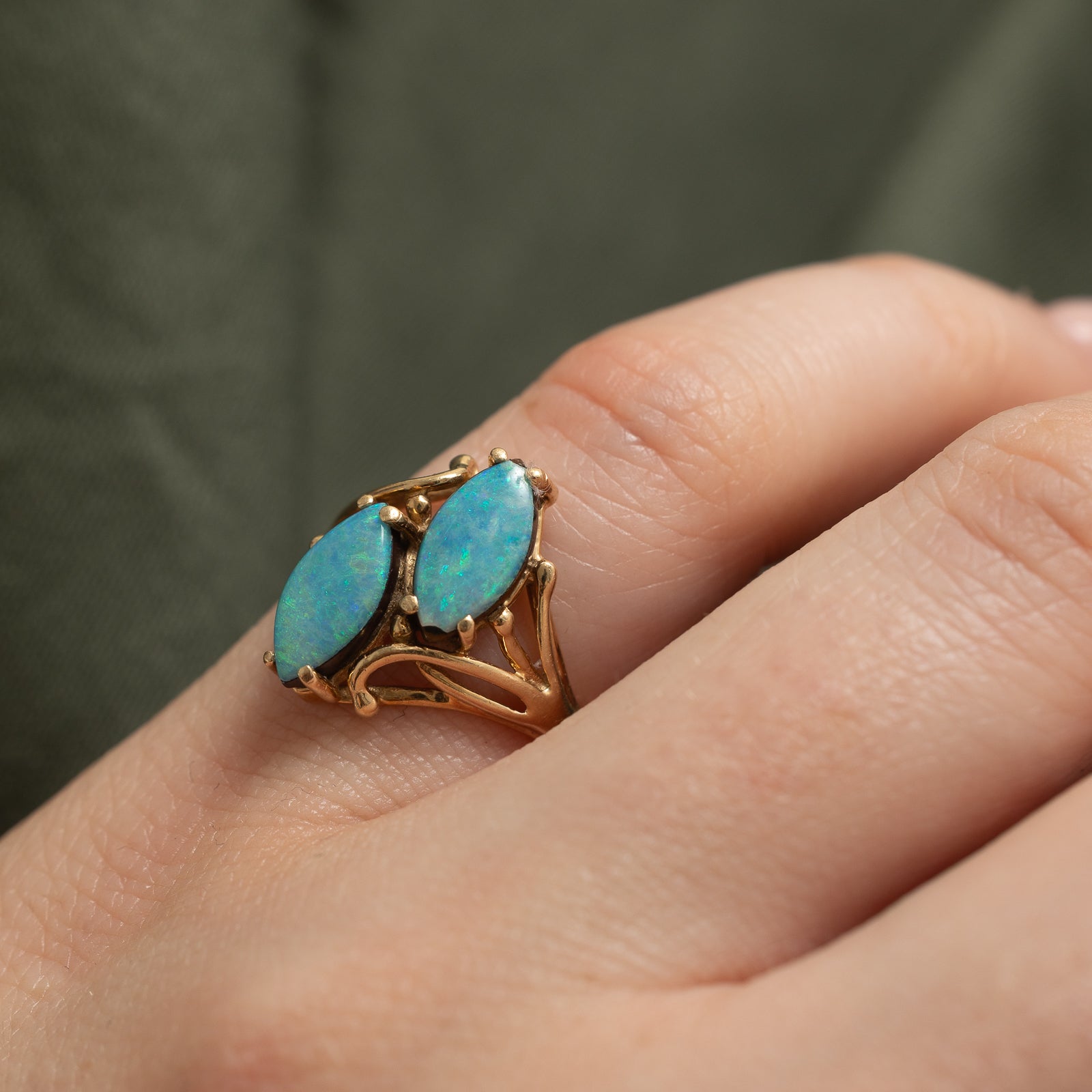 Toi et Moi Marquise Cabochon Opal Doublet Ring | 1.40ctw | SZ 4.25