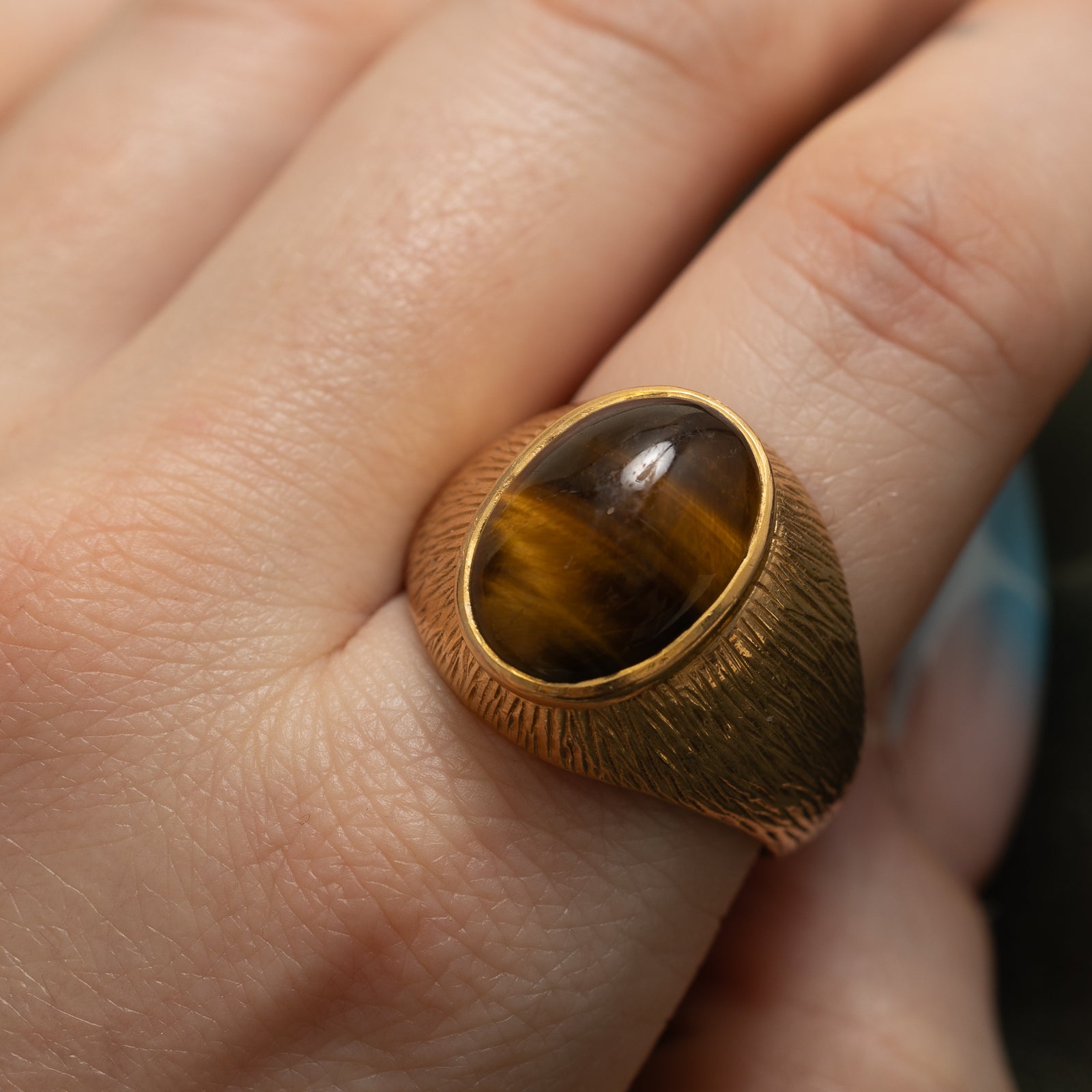 Tiger's Eye Textured Cocktail Ring | 9.00ct | SZ 12.5