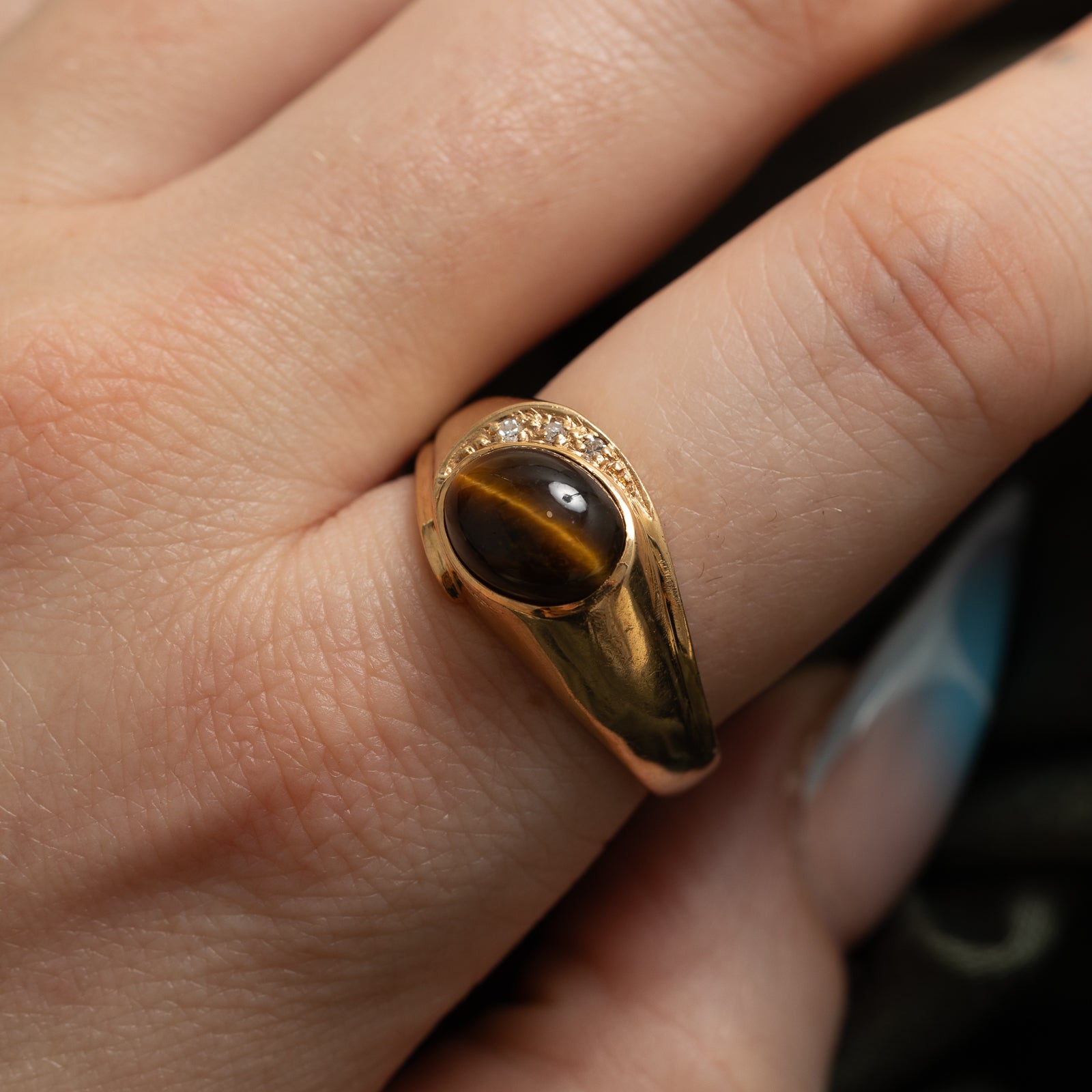 Tigers Eye & Diamond Ring | 2.40ct, 0.03ctw | SZ 11.5