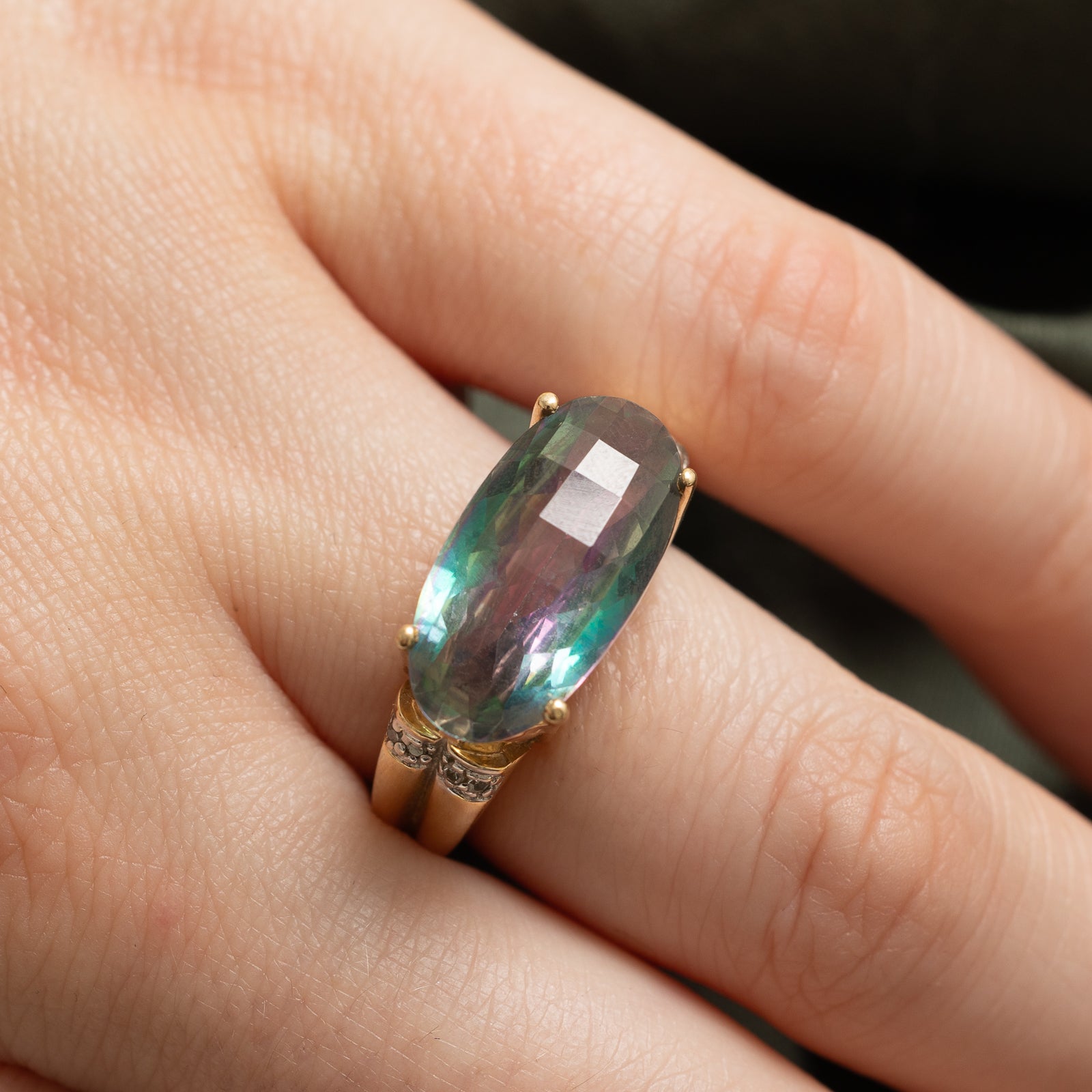 East West Mystic Topaz & Diamond Cocktail Ring | 8.00ct, 0.04ctw | SZ 6.75
