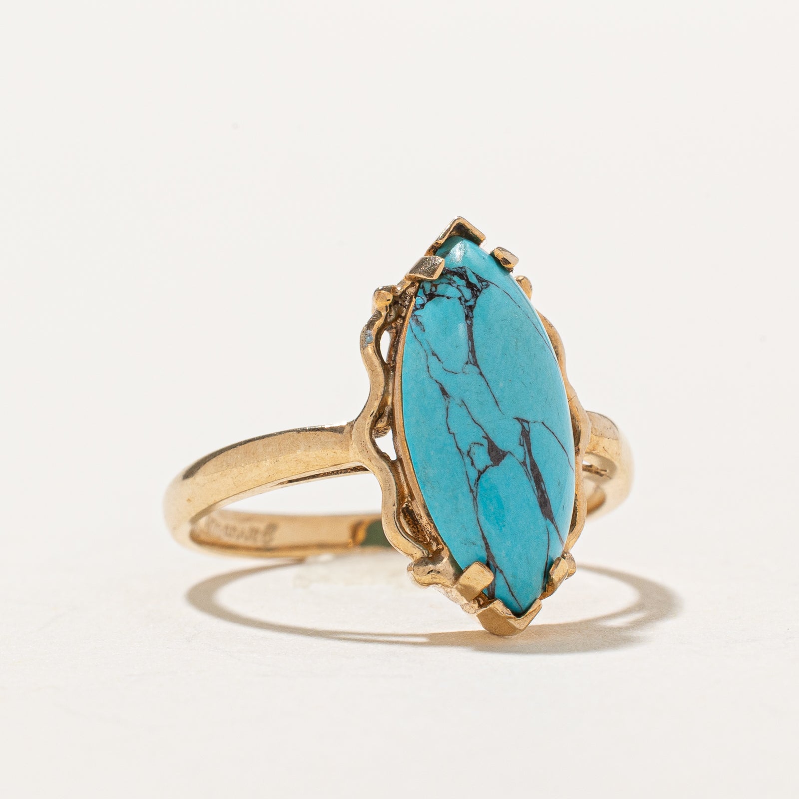 Synthetic Turquoise Navette Ring | 2.00ct | SZ 6