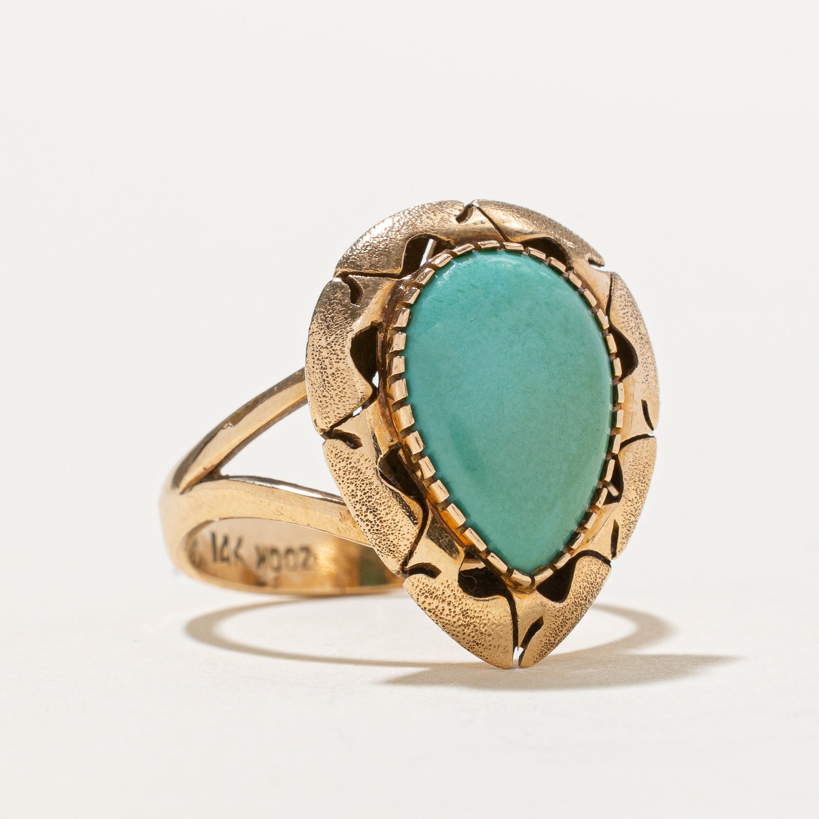 Pear Cabochon Turquoise Textured Cocktail Ring | 1.80ct | SZ 7.25
