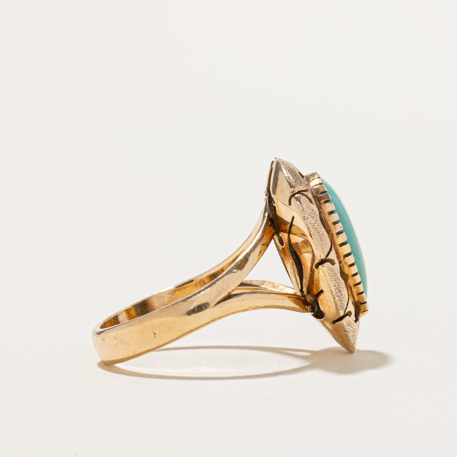 Pear Cabochon Turquoise Textured Cocktail Ring | 1.80ct | SZ 7.25
