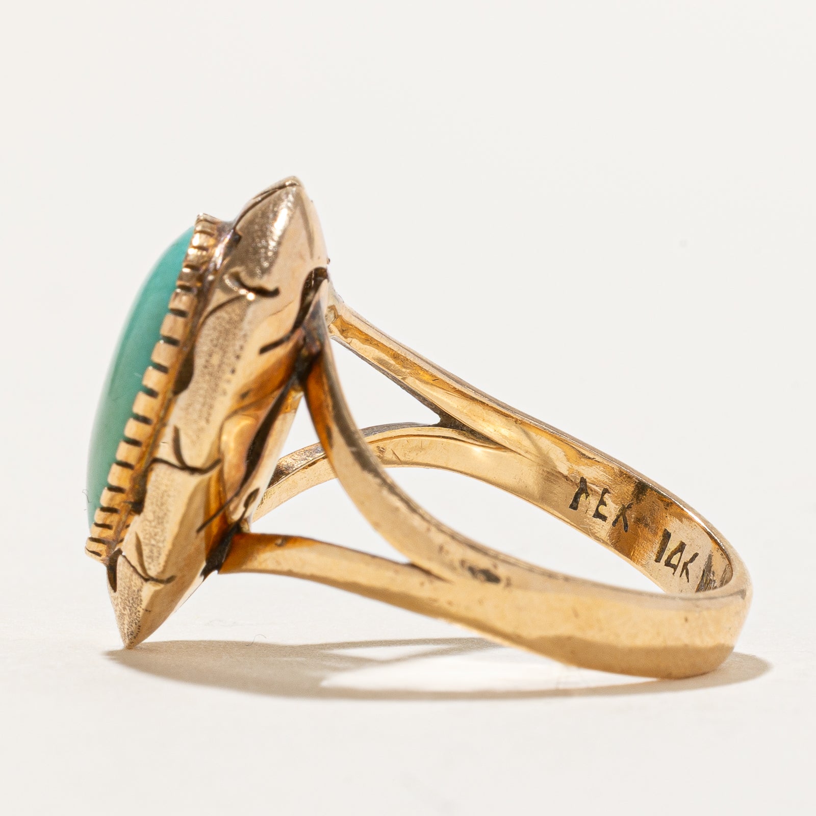 Pear Cabochon Turquoise Textured Cocktail Ring | 1.80ct | SZ 7.25