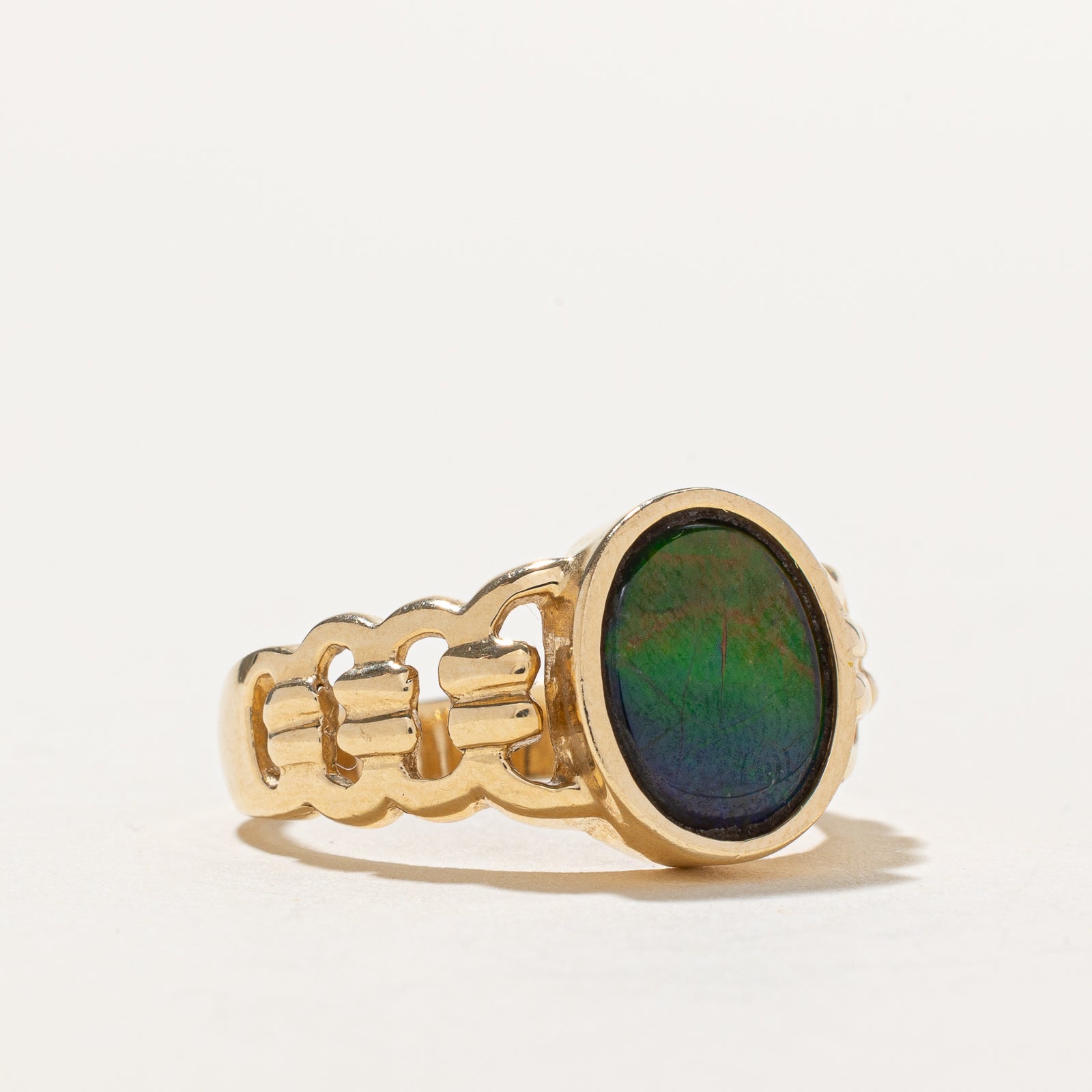 Bezel Set Rainbow Ammolite Ring | 1.35ct | SZ 7