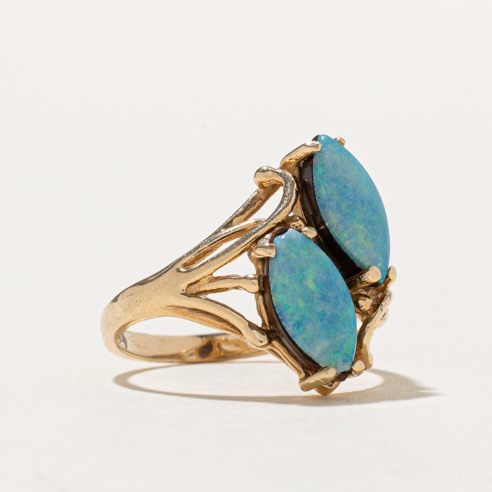 Toi et Moi Marquise Cabochon Opal Doublet Ring | 1.40ctw | SZ 4.25