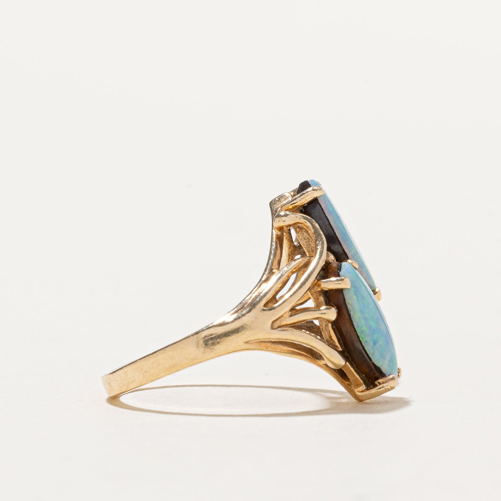Toi et Moi Marquise Cabochon Opal Doublet Ring | 1.40ctw | SZ 4.25