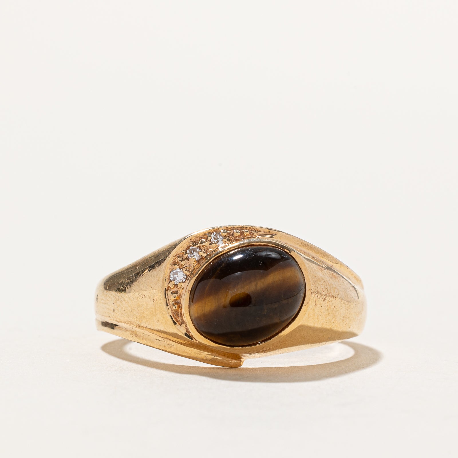 Tigers Eye & Diamond Ring | 2.40ct, 0.03ctw | SZ 11.5
