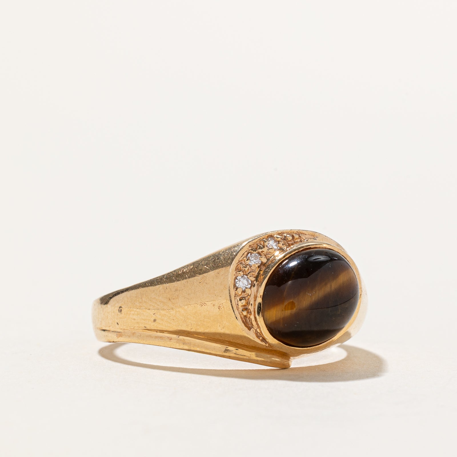 Tigers Eye & Diamond Ring | 2.40ct, 0.03ctw | SZ 11.5