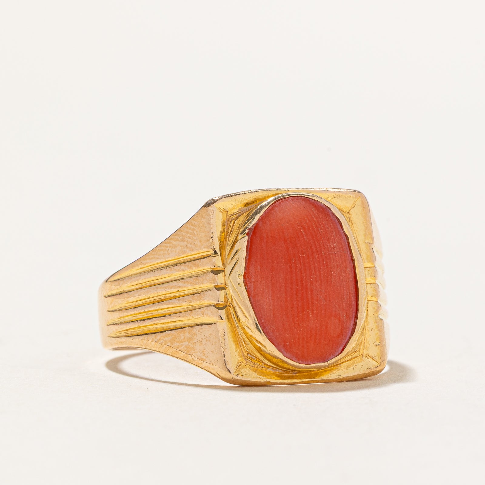 Vintage Coral Signet Ring | 2.15ct | SZ 11