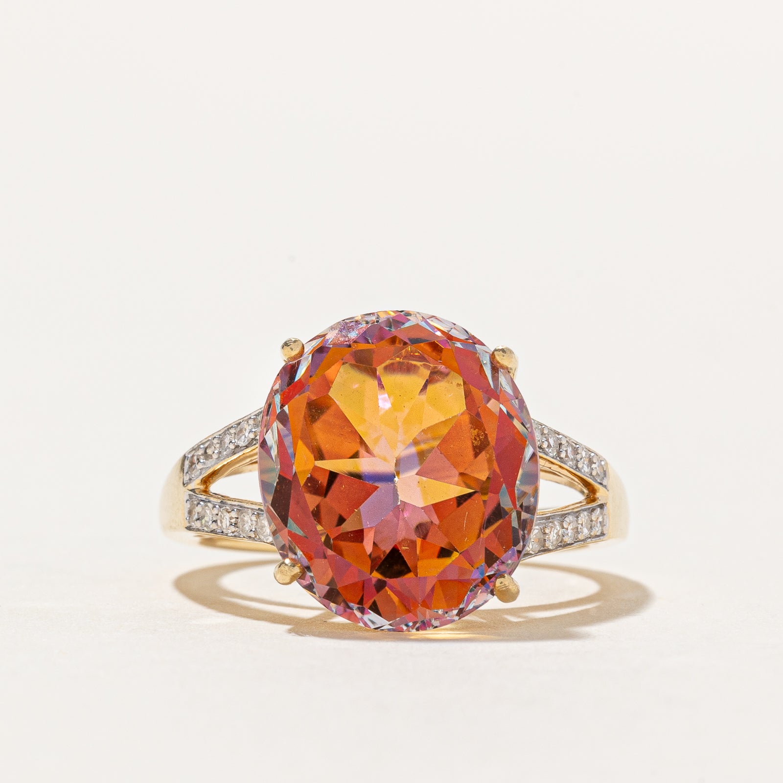 Peach Mystic Topaz & Diamond Cocktail Ring | 10.50ct, 0.18ctw | SZ 7