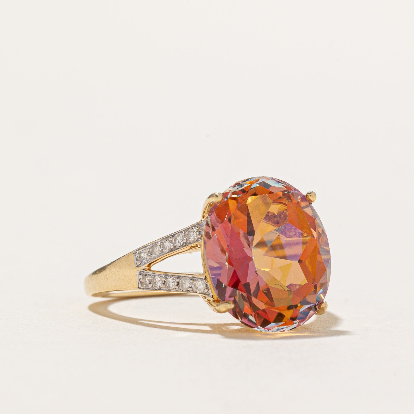 Peach Mystic Topaz & Diamond Cocktail Ring | 10.50ct, 0.18ctw | SZ 7