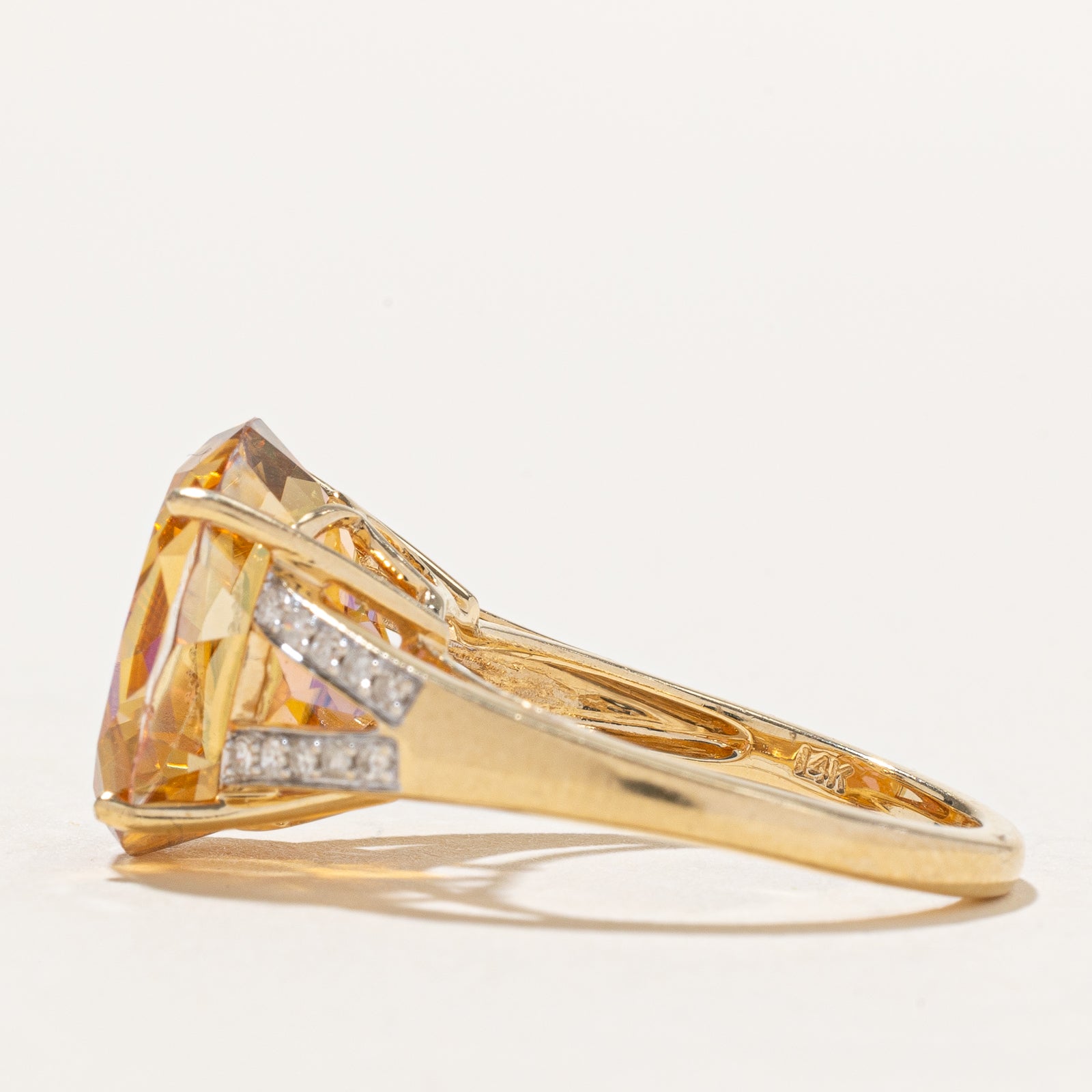 Peach Mystic Topaz & Diamond Cocktail Ring | 10.50ct, 0.18ctw | SZ 7