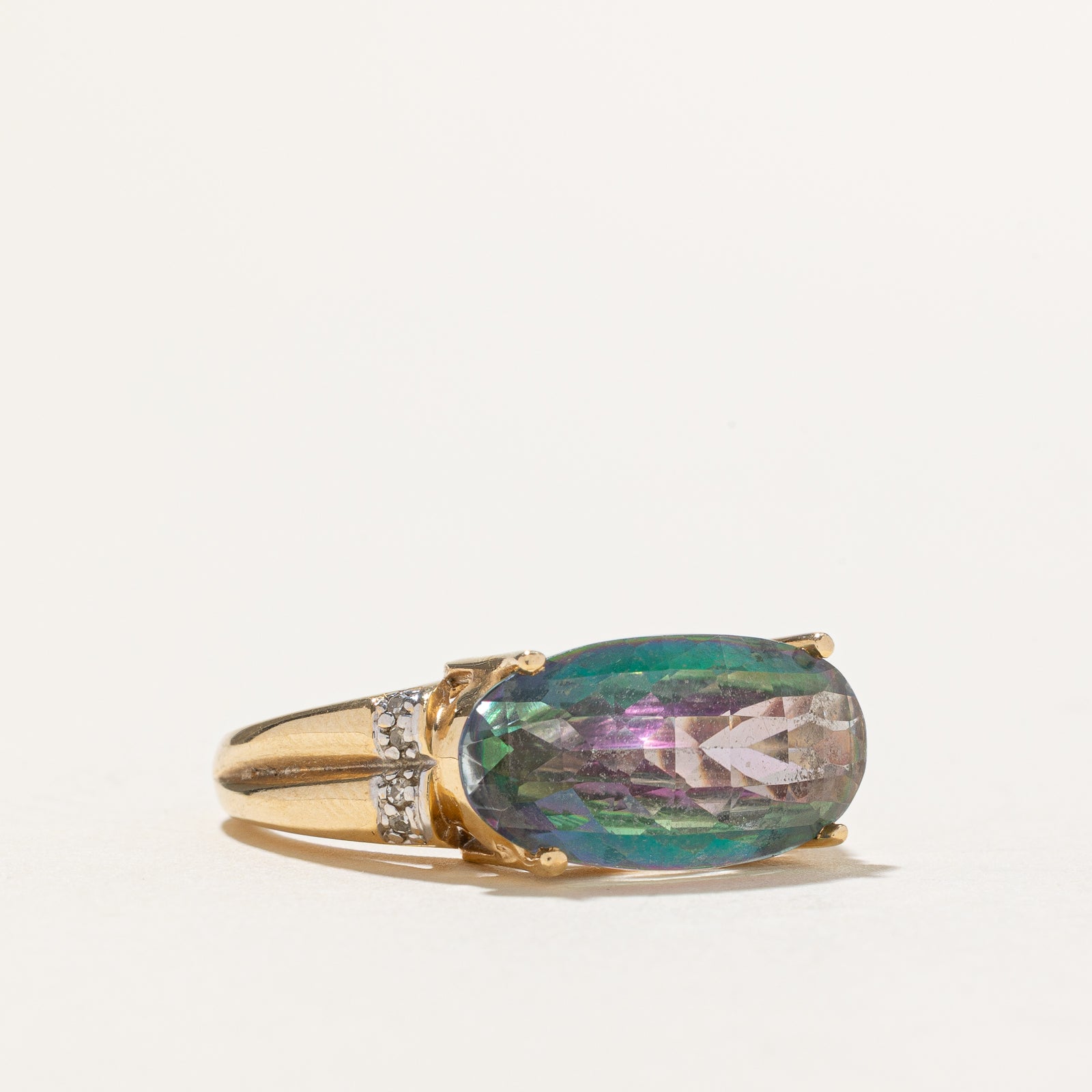 East West Mystic Topaz & Diamond Cocktail Ring | 8.00ct, 0.04ctw | SZ 6.75