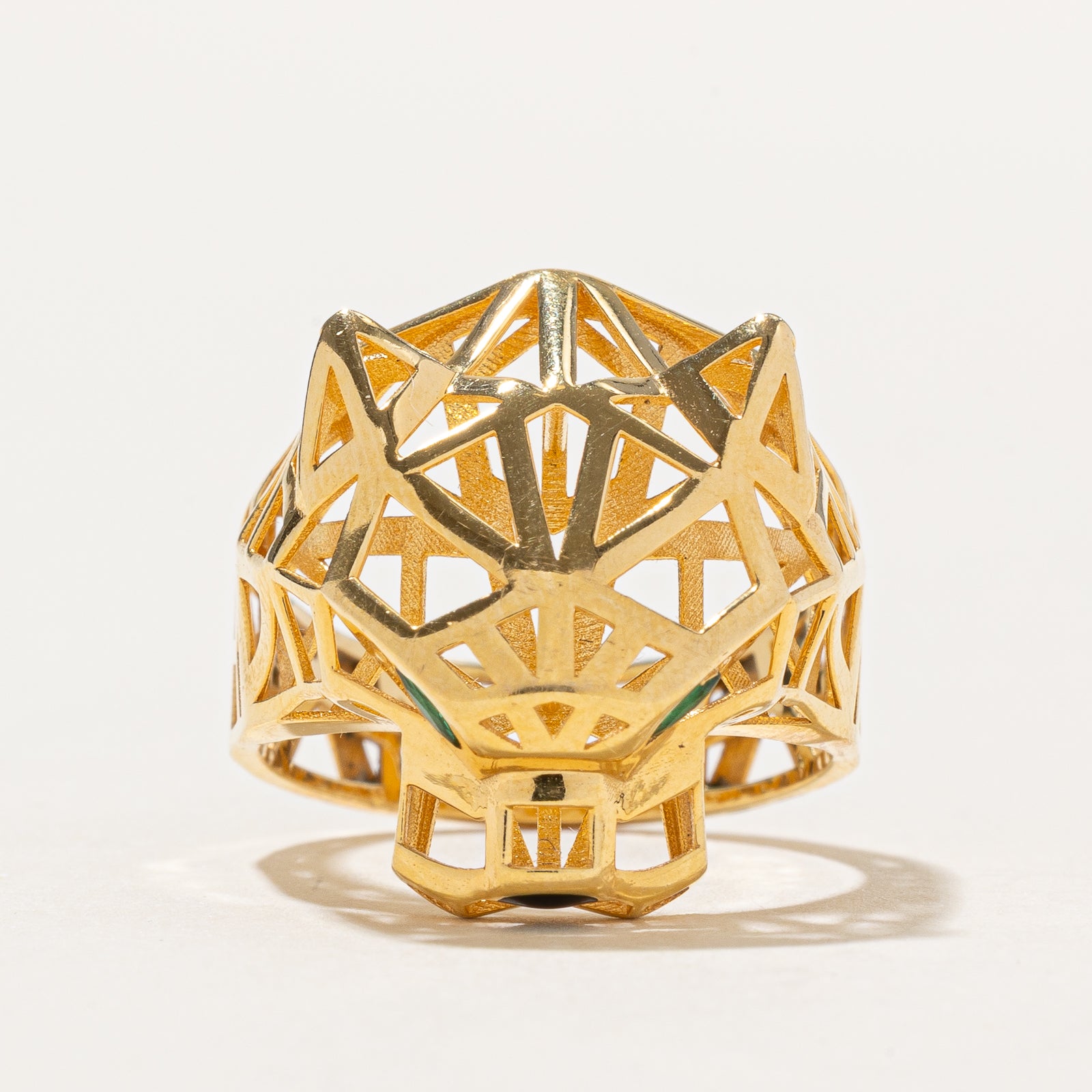 Bague tête de panthère œil d'émeraude | 0,04 ct | Taille 6,75