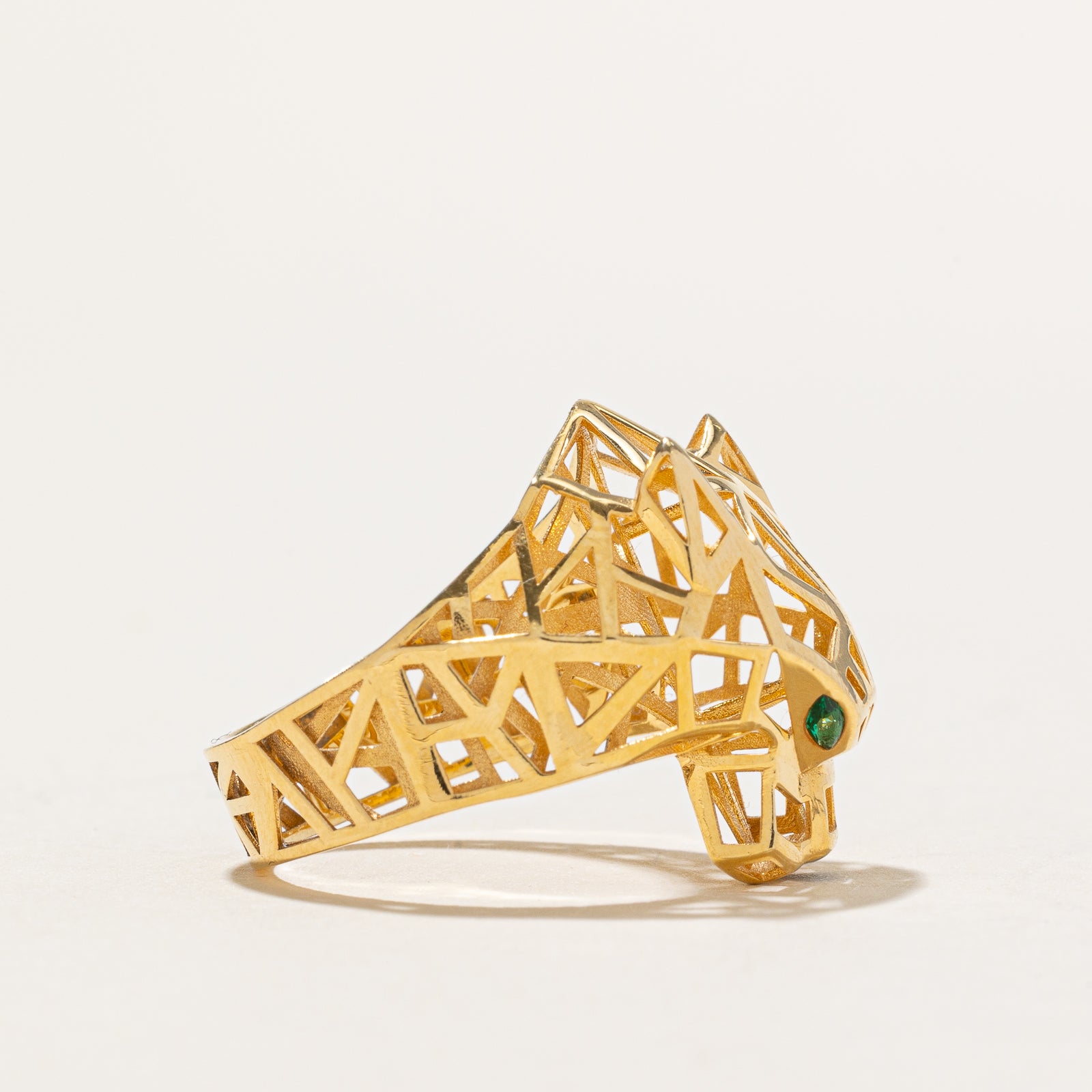 Bague tête de panthère œil d'émeraude | 0,04 ct | Taille 6,75
