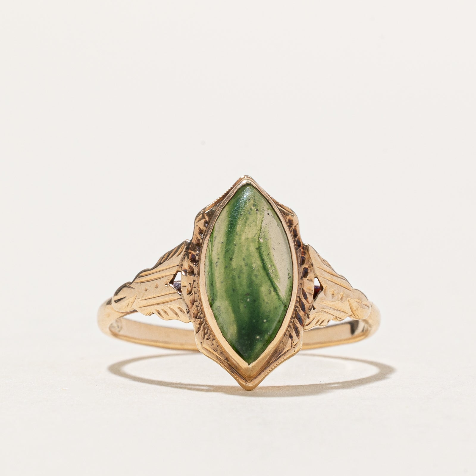Green Pasté Glass Textured Navette Ring | 1.80ct | SZ 6.25
