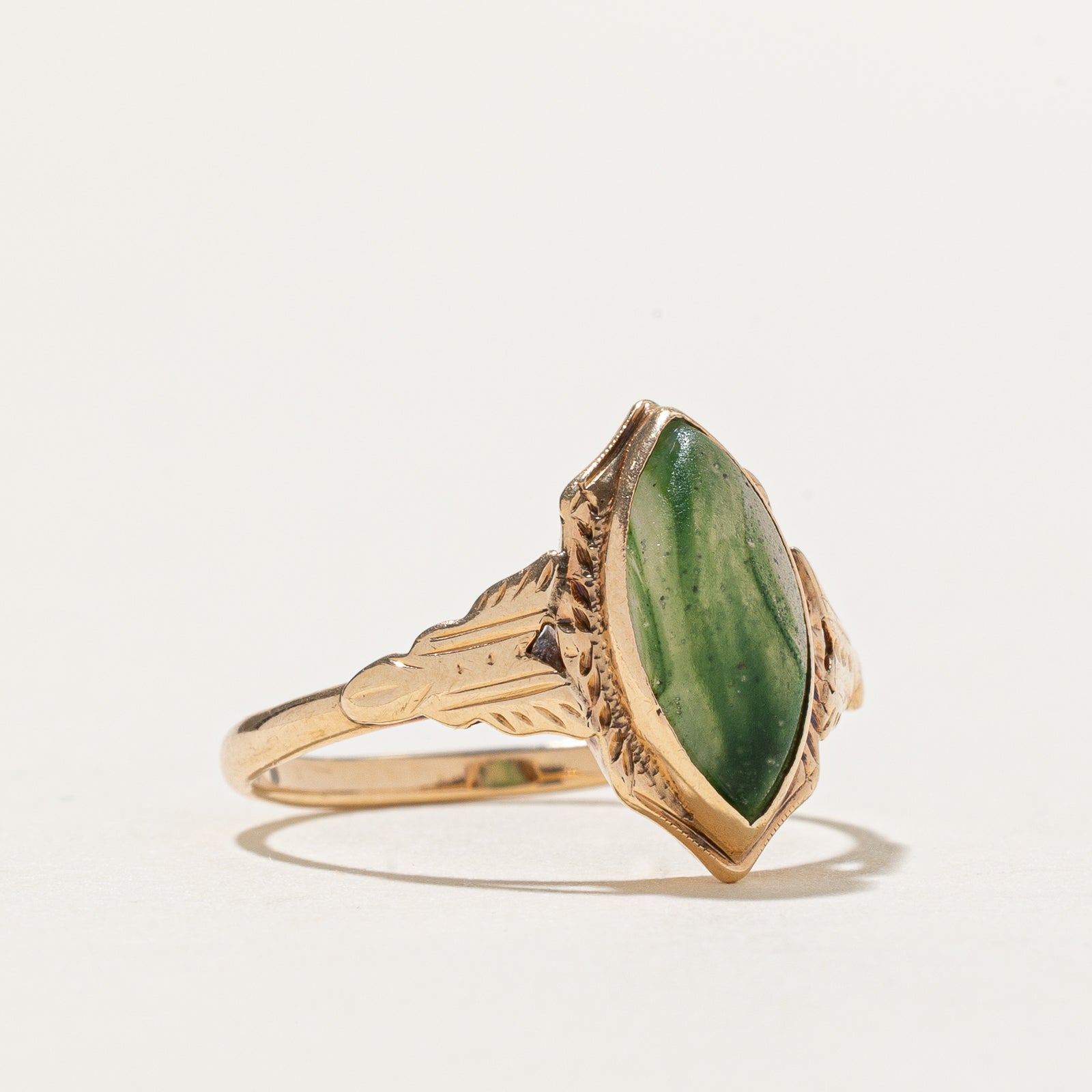 Green Pasté Glass Textured Navette Ring | 1.80ct | SZ 6.25