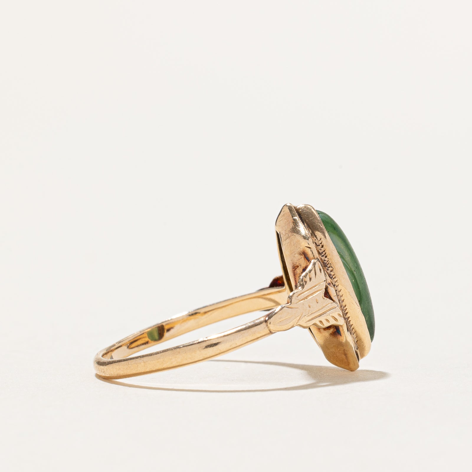 Green Pasté Glass Textured Navette Ring | 1.80ct | SZ 6.25