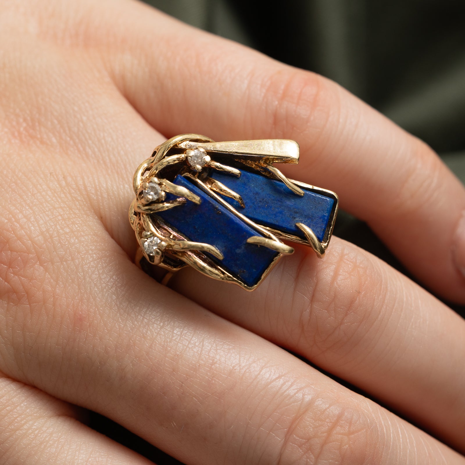 Lapis Lazuli & Diamond Abstract Ring | 7.00ctw, 0.09ctw | SZ 6.25